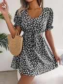 Floral Cutout Flounce Sleeve Dress