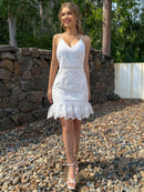 Embroidered V-Neck Ruffle Hem Dress