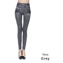 Women Fashion Faux Denim Jeans Leggings Real Pocket