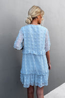 Swiss Dot Frill Trim V-Neck Lined Dress