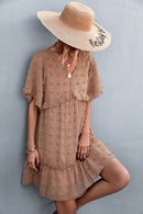 Swiss Dot Frill Trim V-Neck Lined Dress