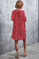 Printed Flare Sleeve Ruffle Hem Dress