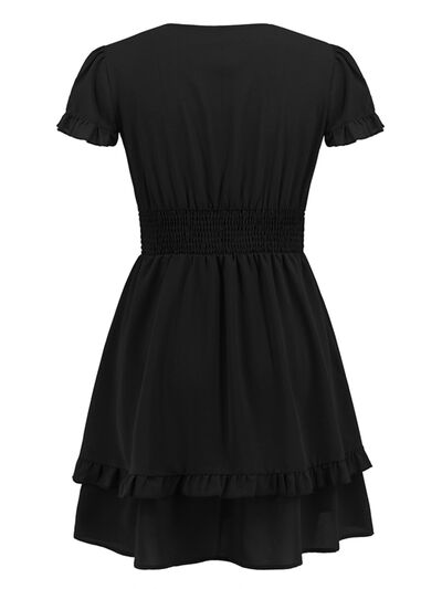 Tied V-Neck Tiered Mini Dress