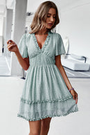 Printed Flutter Sleeve V-Neck Dress