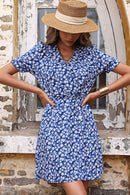 Floral Tie-Waist Puff Sleeve Surplice Mini Dress