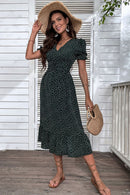 Polka Dot Ruffle Hem Short Flounce Sleeve Dress