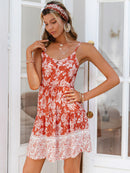 Floral Drawstring Spaghetti Strap Dress