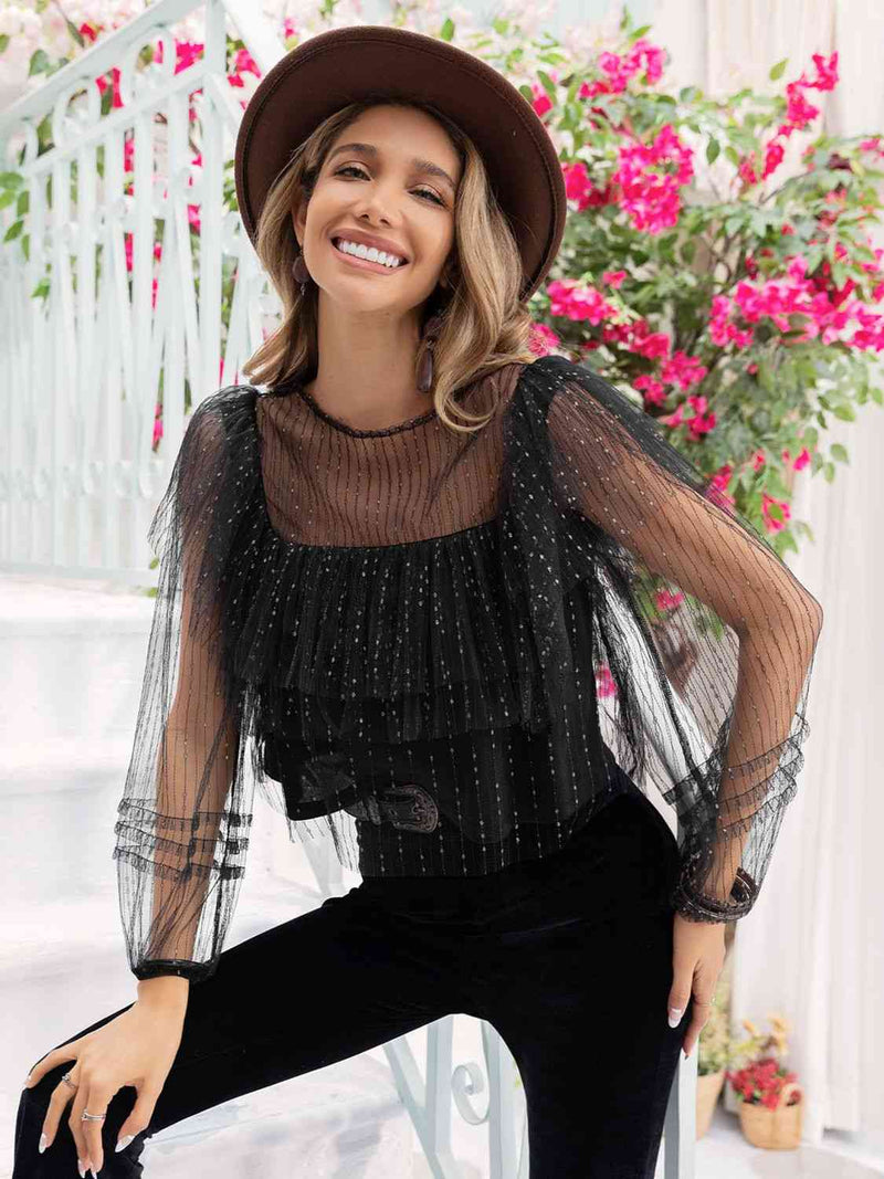 Round Neck Layered Long Sleeve Blouse