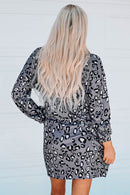 Leopard Print Crewneck Mini Dress with Pockets
