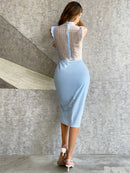 Mock Neck Ruffle Shoulder Slit Dress