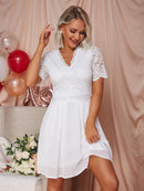 Spliced Lace V-Neck Zip-Back Dress