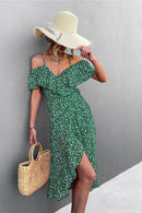 Ditsy Floral Cold Shoulder Tulip Hem Dress