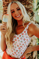 Orange Square Neck Sleeveless Fashion Print Tankini Set