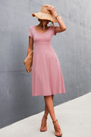 Round Neck Short Sleeve A-Line Dress