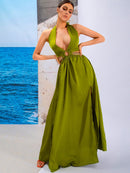 Grommet Chain Detail Side Split Maxi Dress