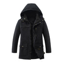 Simple And Warm Pure Color Hooded Mid-Length Plus Size Men's Cotton Jacket