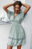 Printed Flutter Sleeve V-Neck Dress