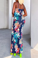 Floral Ruched Front Slit Surplice Maxi Dress