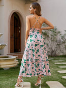 Floral Smocked Waist Frill Trim Dress