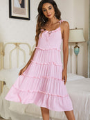 Frill Trim Tie-Shoulder Layered Dress