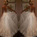 V-neck Pure White Three-layer Wedding Evening Dress
