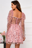 Mesh Zip-Back Flounce Sleeve Dress