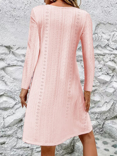 Eyelet V-Neck Long Sleeve Mini Dress