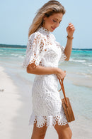 Puff Sleeve Crochet Lace Mini Dress