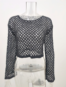 Round Neck Crochet Bell-Sleeved Cropped Beach Cover-ups