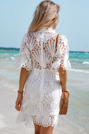 Puff Sleeve Crochet Lace Mini Dress
