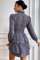 Floral Ruffle Collar Smocked Waist Layered Dress