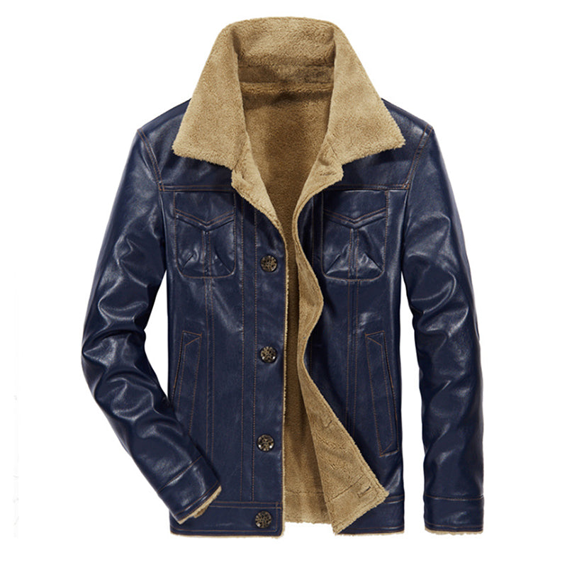 Winter New Men Leather Jackets PU Warm Thick Fur Male Fleece Jackets