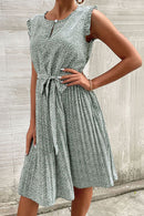 Printed Tie-Waist Flutter Sleeve Pleated Dress