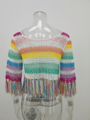 Women's Colorblock Crochet Tassel Beach Cover-Ups