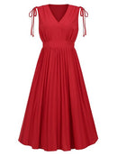 Pleated V-Neck Sleeveless Midi Dress