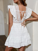 Layered Deep V Tie Back Mini Dress