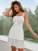 Buttoned Ruffle Hem Sleeveless Dress