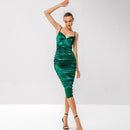 Ruched Adjustable Spaghetti Strap Satin Dress