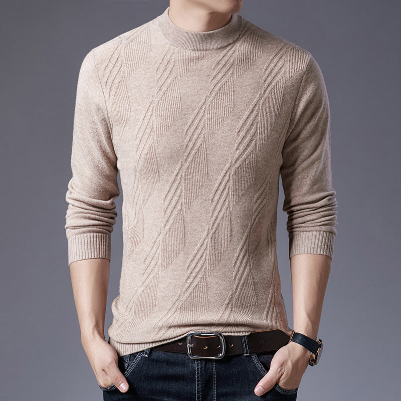 Turtleneck wool knit pullover solid color men