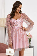 Mesh Zip-Back Flounce Sleeve Dress