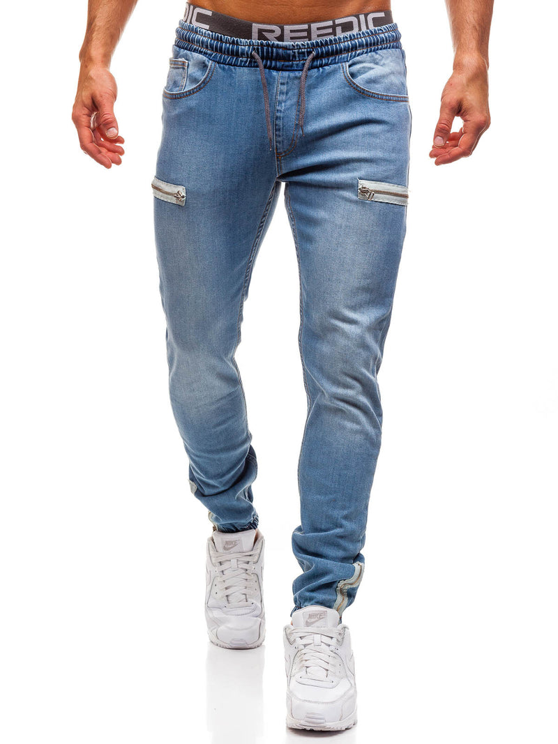 European And American Men's Denim Fabric Casual Frosted Zipper Design Sports Jeans Men