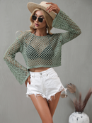 Round Neck Crochet Bell-Sleeved Cropped Beach Cover-ups