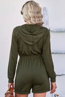 Zip Up Drawstring Detail Hooded Romper