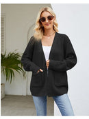 Open Front Raglan Sleeve Pocketed Cardigan