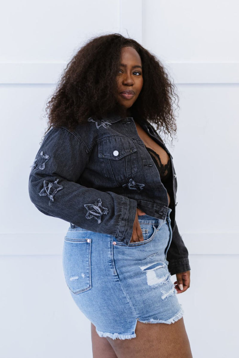 Sweet Generis Star-Crossed Full Size Run Cropped Denim Jacket