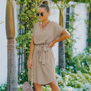 Tie Waist Curved Hem Dress