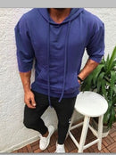 Men's hooded sports solid color half sleeve t-shirt