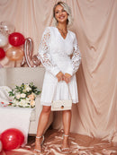 V-Neck Ruffle Hem Spliced Lace Dress