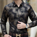 Maple Leaf Print Casual Slim Long Sleeve Shirt