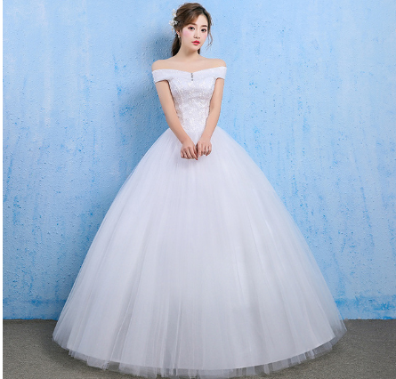 Wedding dress 2021 new bride married Korean style Qi thin one word shoulder wedding tail shoulder spring and summer models